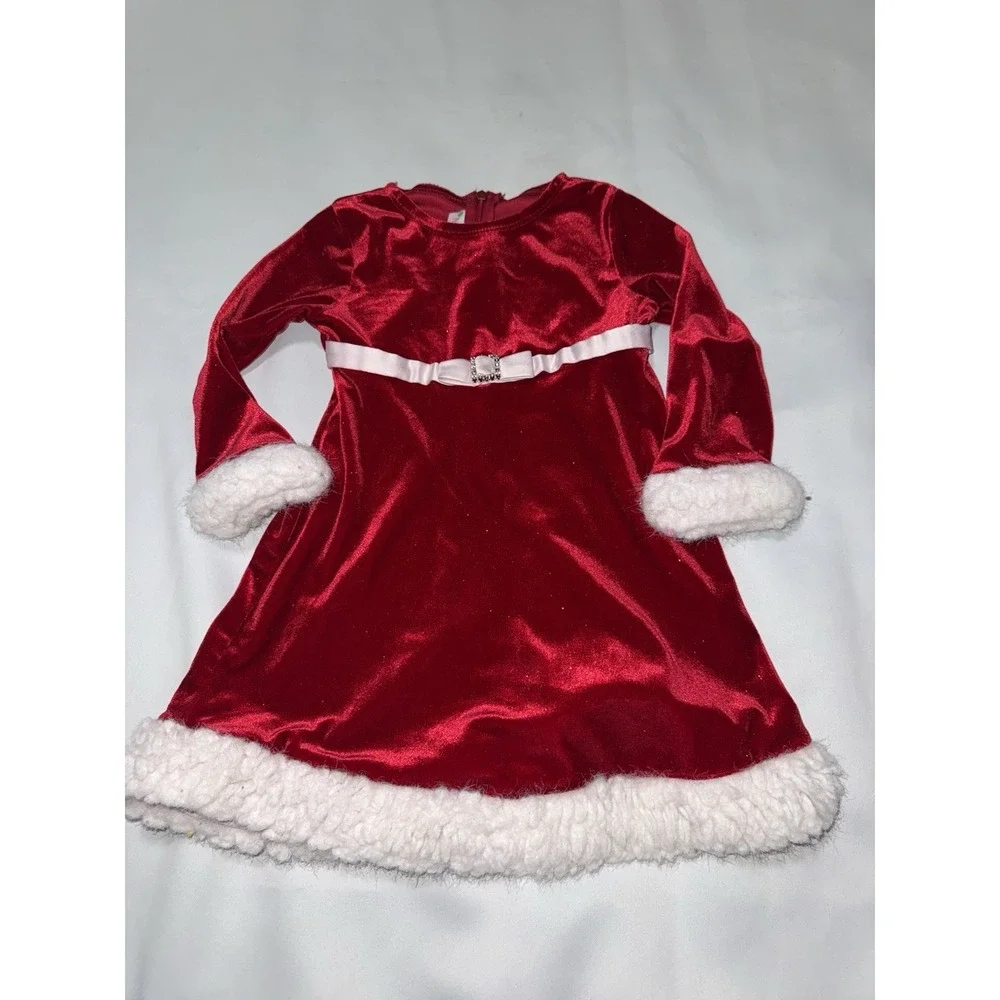 ASHLEY ANN holiday dress Girl's Size‎ 24 M Red Sparkle Faux Fur Trim